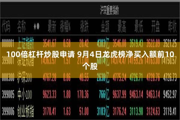 100倍杠杆炒股申请 9月4日龙虎榜净买入额前10个股